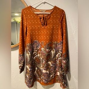 Brave Soul Woman Long Sleeves Orange Prints Blouse / Dress